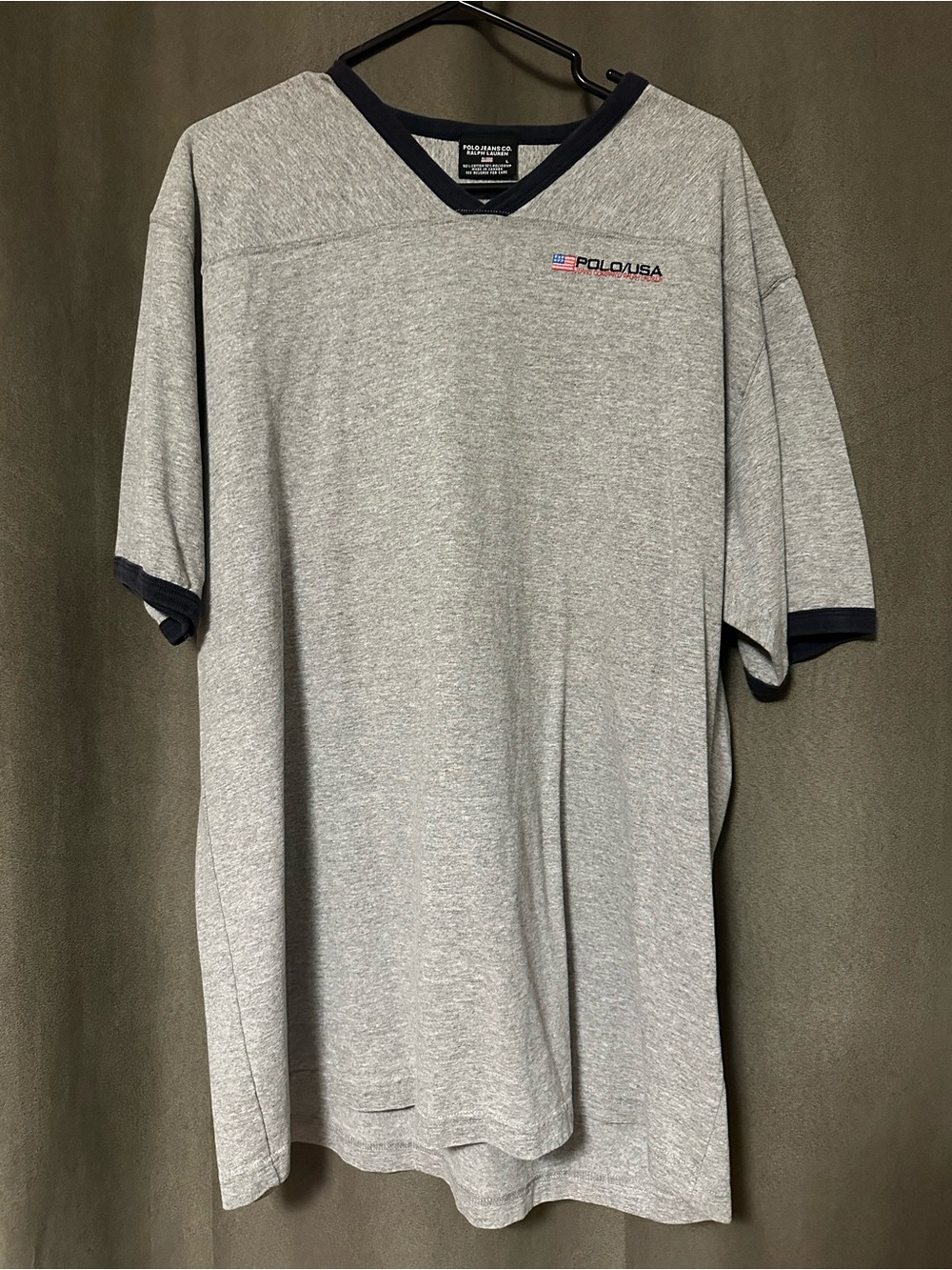 Polo by Ralph Lauren Heather Gray V-Neck Tee with Navy Trim
